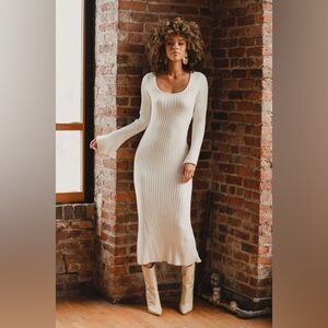 Gwyneth White Sweater Midi Dress